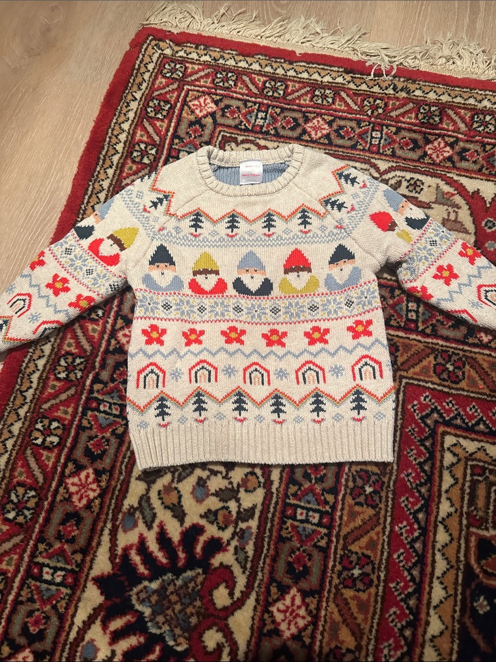 Hanna Andersson Cream Fair Isle Crewneck Sweater with Multicolor Motif